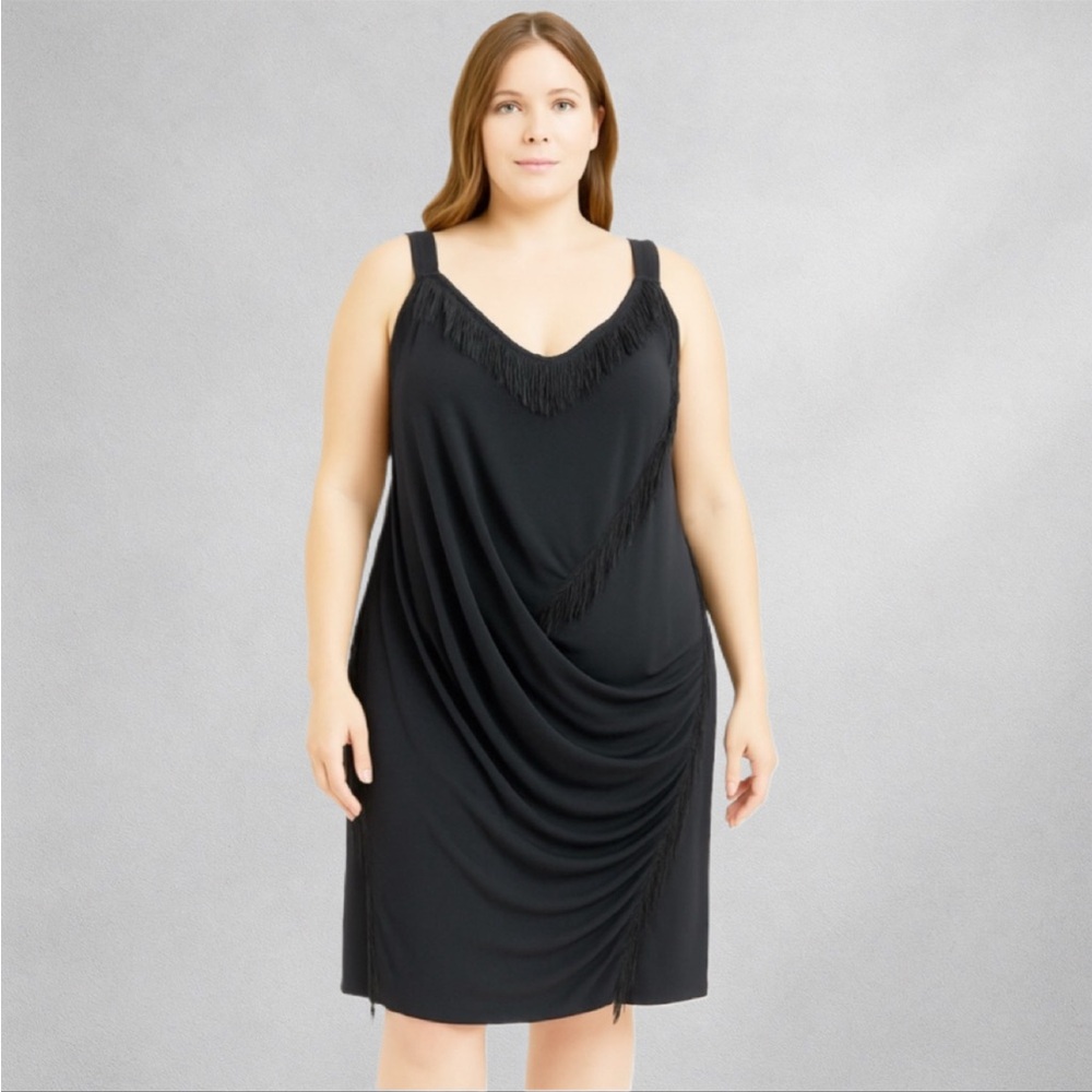 Lane Bryant Black Fringe Drape Dress Size 18 Sleeveless Party Cocktail New DB